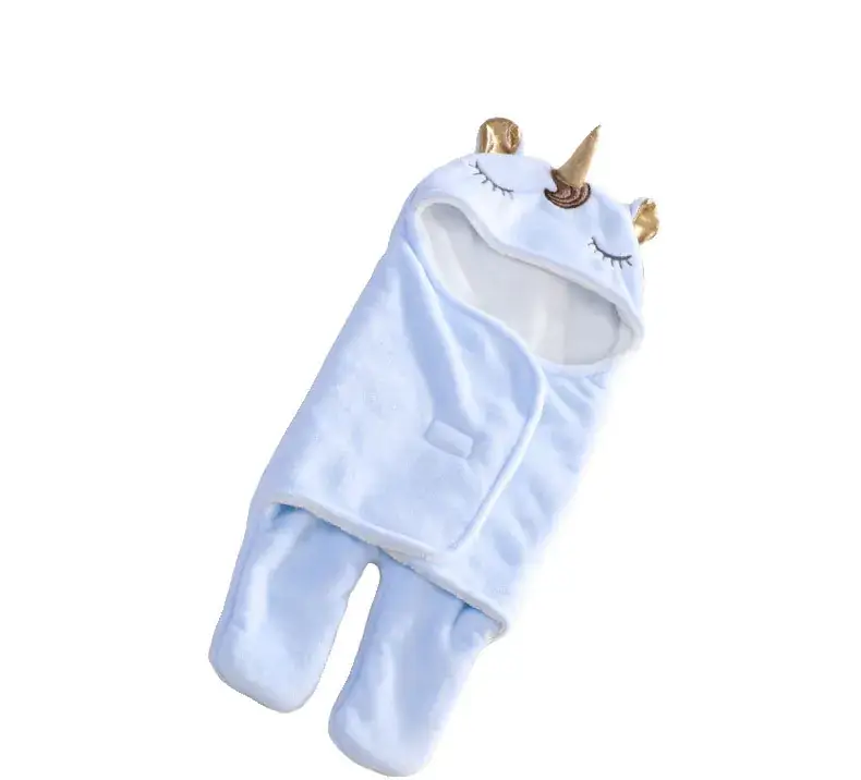 New Winter Baby Swaddle Blanket Unicorn Double Layer Light Blue — feature 2