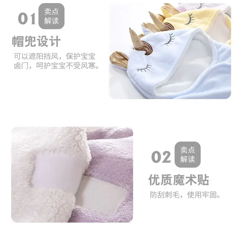 New Winter Baby Swaddle Blanket Unicorn Double Layer Light Blue — feature 3
