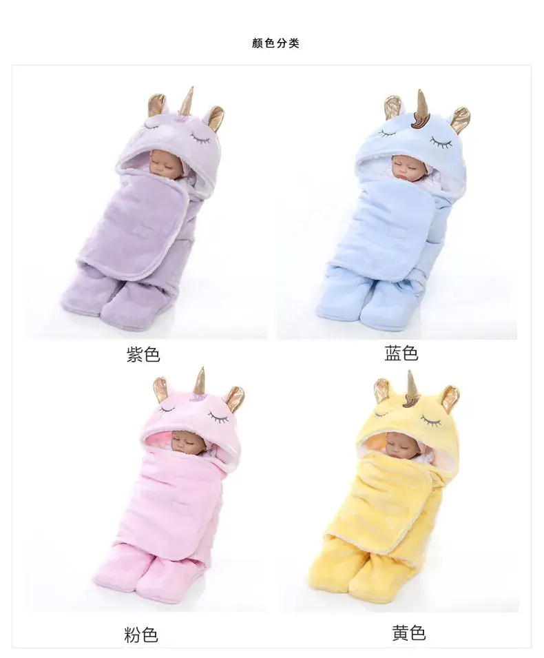 New Winter Baby Swaddle Blanket Unicorn Double Layer Light Blue — feature 5