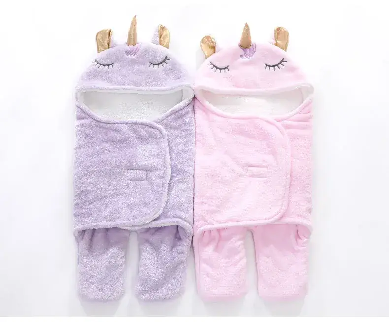 New Winter Baby Swaddle Blanket Unicorn Double Layer Light Blue — feature 9