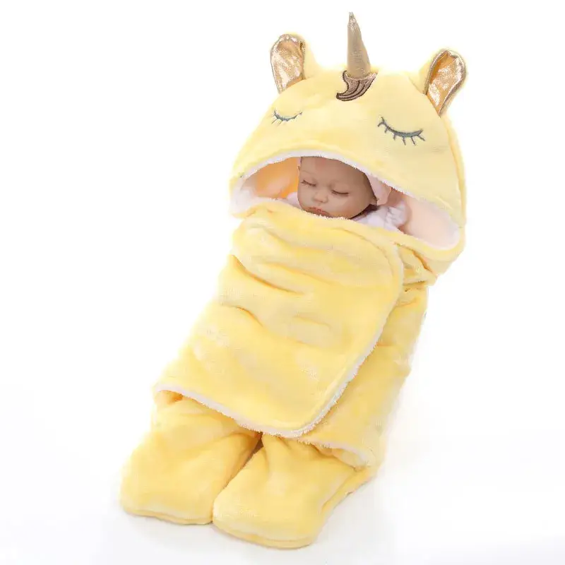 New Winter Baby Swaddle Blanket Unicorn Double Layer Light Blue - Image 2