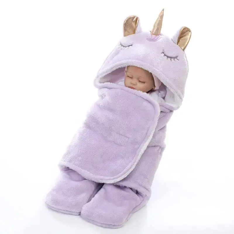 New Winter Baby Swaddle Blanket Unicorn Double Layer Light Blue - Image 3