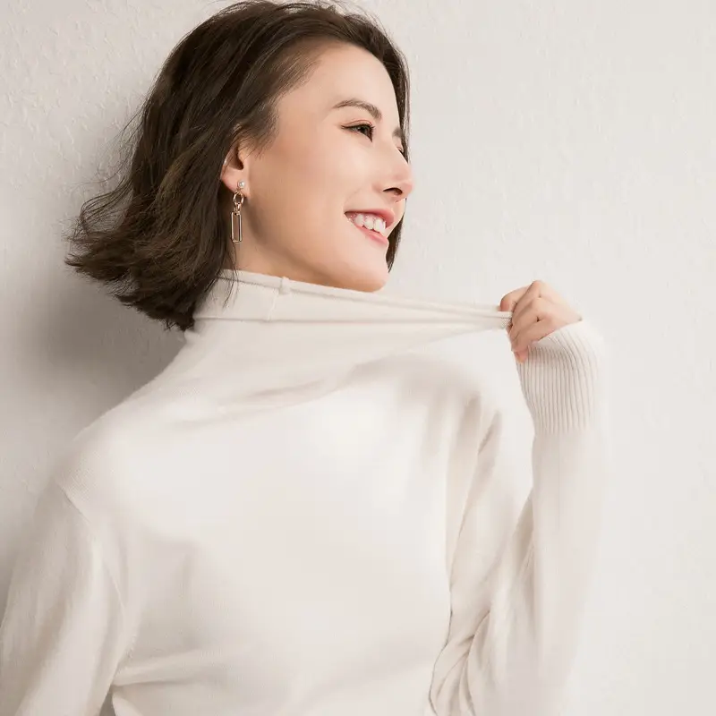 Wholesale Women's White Turtleneck Pullover Thick Wool - Image 16