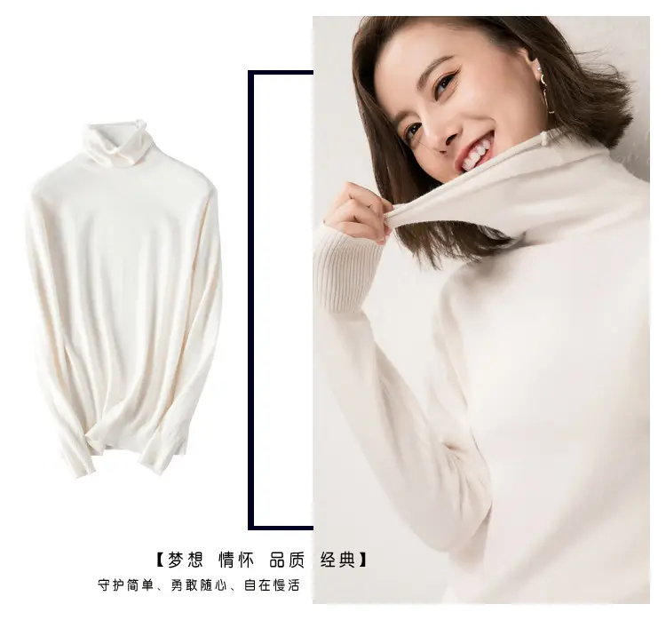 Wholesale Women's White Turtleneck Pullover Thick Wool — feature 10