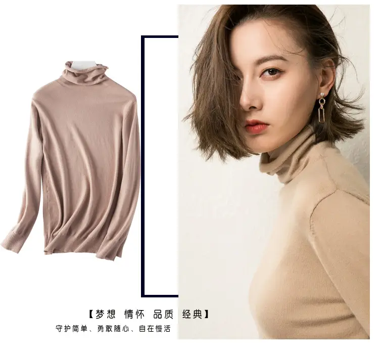 Wholesale Women's White Turtleneck Pullover Thick Wool — feature 16