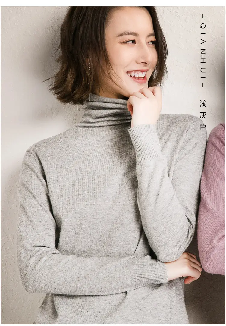 Wholesale Women's White Turtleneck Pullover Thick Wool — feature 18