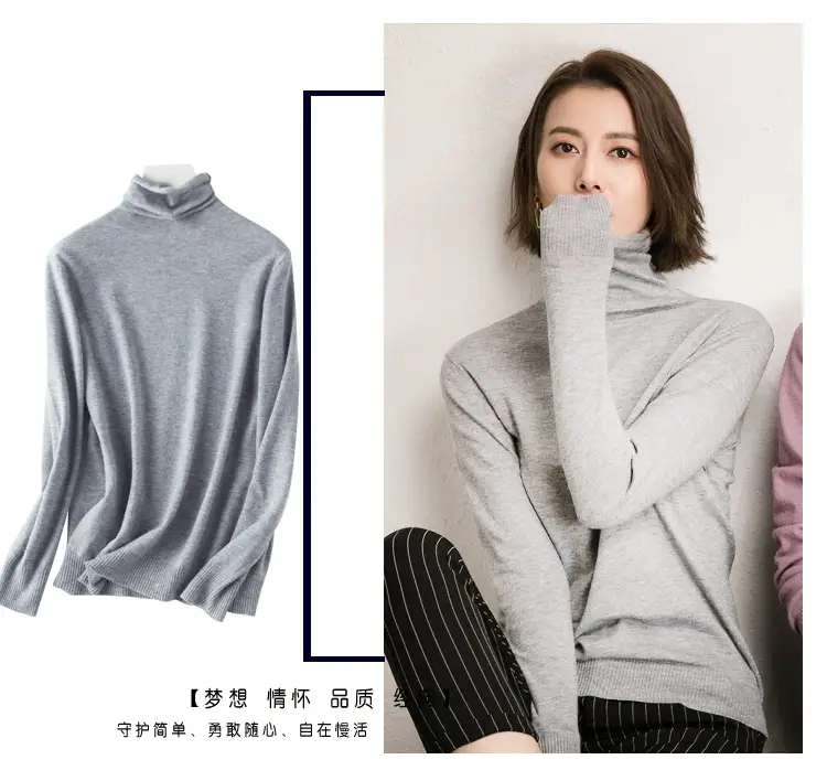 Wholesale Women's White Turtleneck Pullover Thick Wool — feature 19