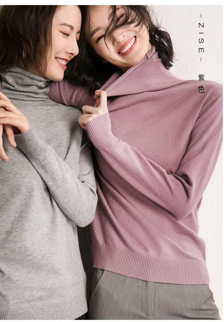 Wholesale Women's White Turtleneck Pullover Thick Wool — feature 21