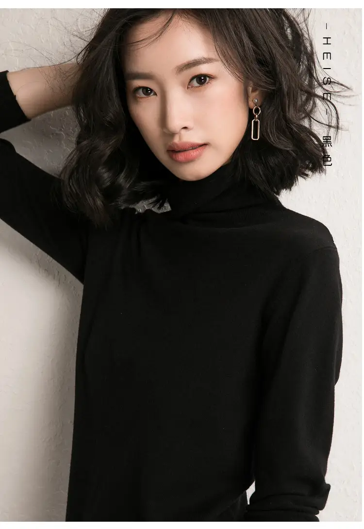 Wholesale Women's White Turtleneck Pullover Thick Wool — feature 24
