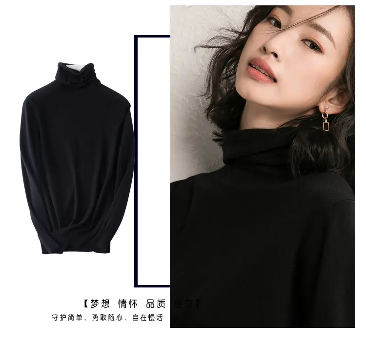Wholesale Women's White Turtleneck Pullover Thick Wool — feature 25