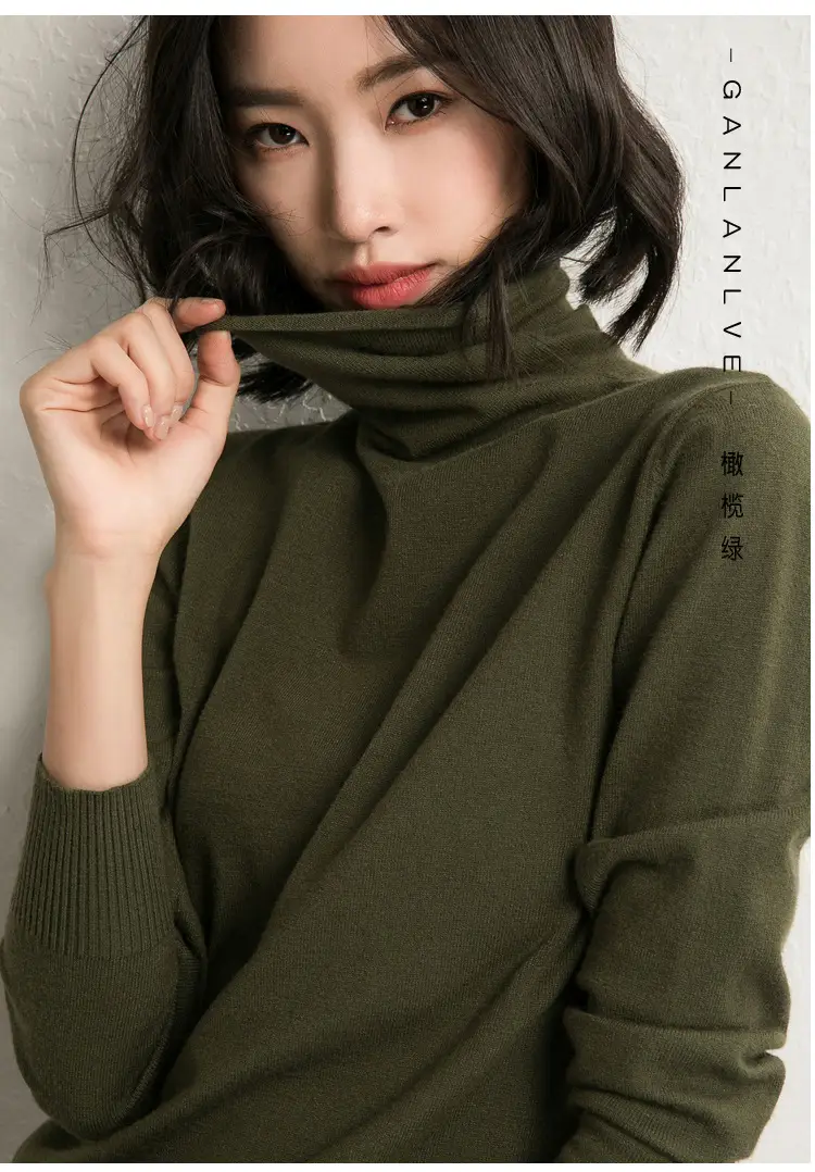 Wholesale Women's White Turtleneck Pullover Thick Wool — feature 27