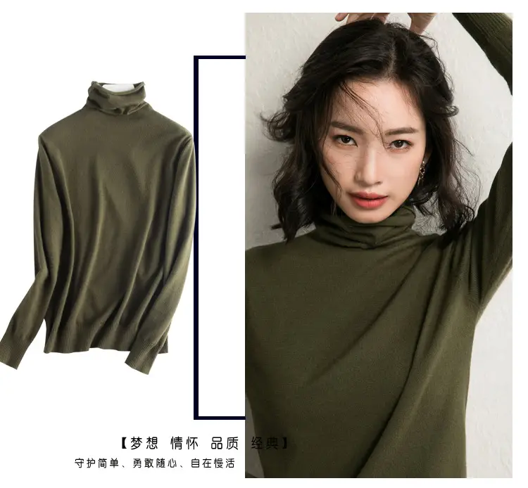 Wholesale Women's White Turtleneck Pullover Thick Wool — feature 28