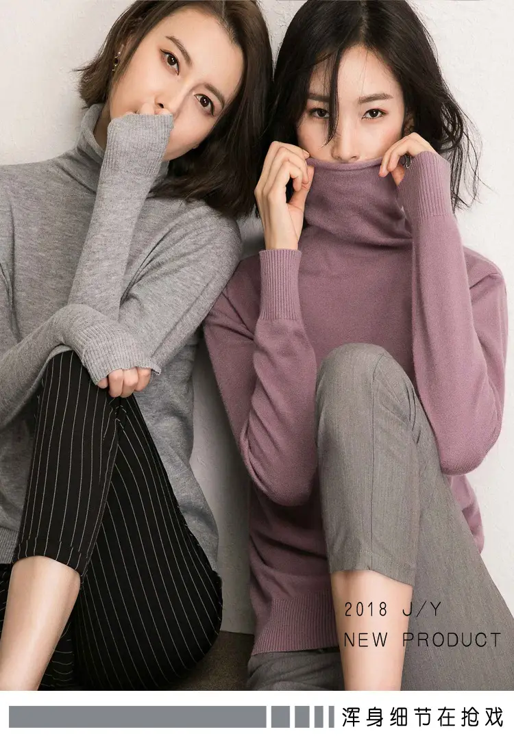 Wholesale Women's White Turtleneck Pullover Thick Wool — feature 38