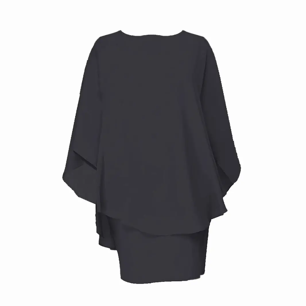 Plus Size Chiffon Blouse Skirt Set Black Red Purple