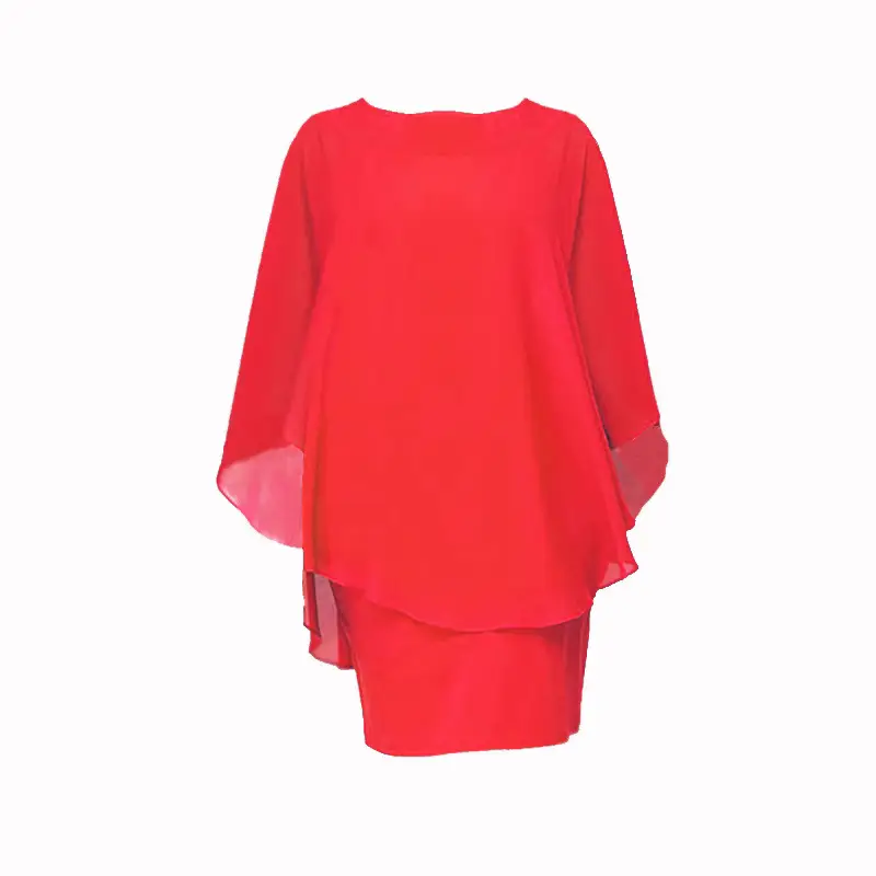 Plus Size Chiffon Blouse Skirt Set Black Red Purple