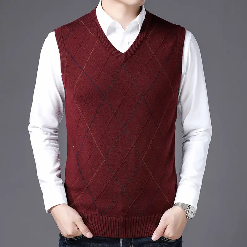 Men's Navy Knit V-Back Vest Solid Color Business Casual Wear - Image 8
