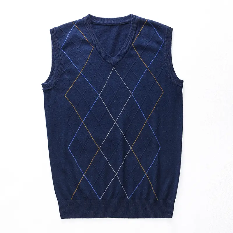 Men's Navy Knit V-Back Vest Solid Color Business Casual Wear - Image 9