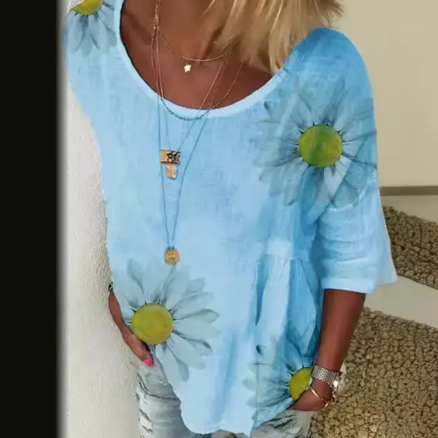 Summer 2024 Women's Chrysanthemum Printed T-Shirt - Image 9
