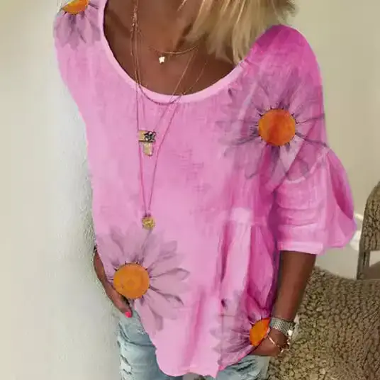 Summer 2024 Women's Chrysanthemum Printed T-Shirt - Image 10