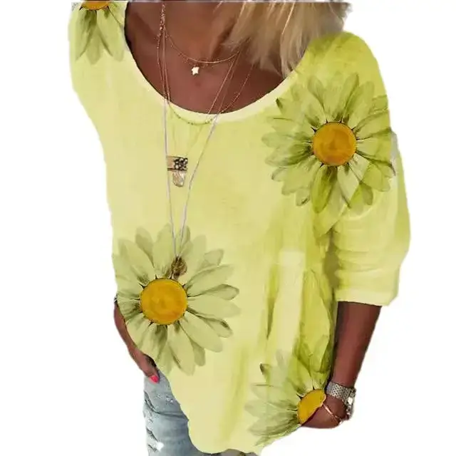 Summer 2024 Women's Chrysanthemum Printed T-Shirt - Image 11