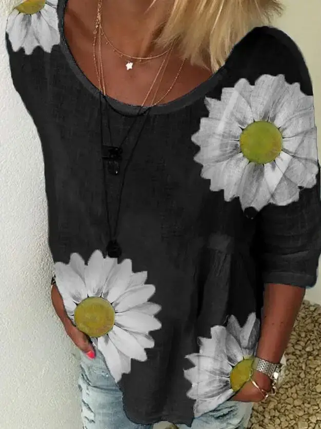 Summer 2024 Women's Chrysanthemum Printed T-Shirt - Image 5