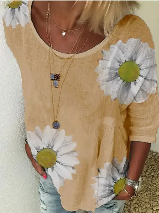 Summer 2024 Women's Chrysanthemum Printed T-Shirt - Image 6