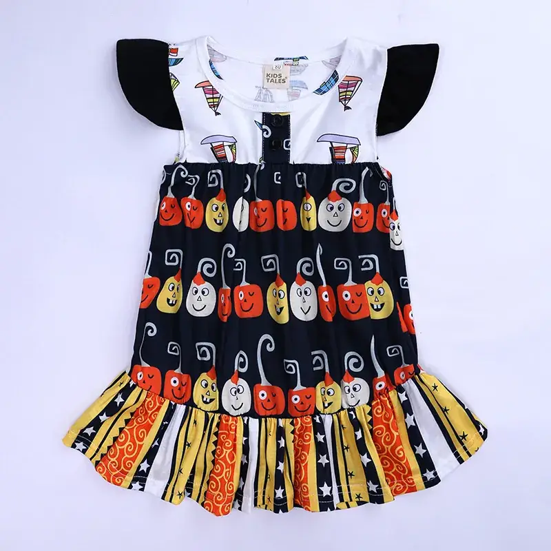 Girls' One Piece Halloween Dress with Flutter Sleeves - Image 3