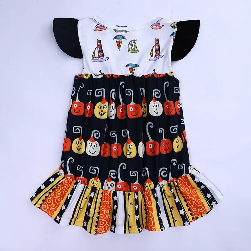Girls' One Piece Halloween Dress with Flutter Sleeves - Image 4