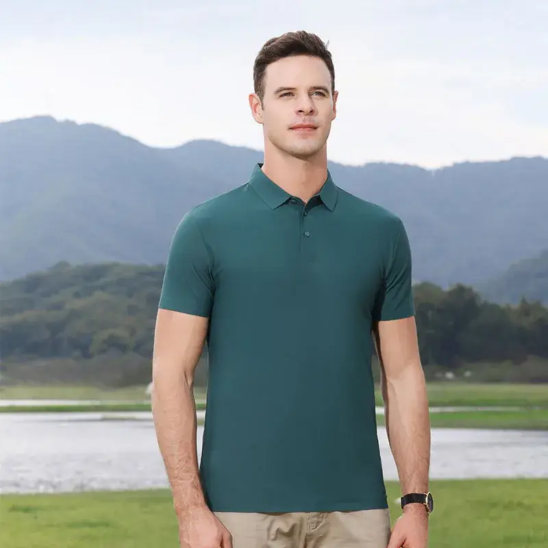 Blue Seamless Polo Shirt Silk Feel 185g - Image 4