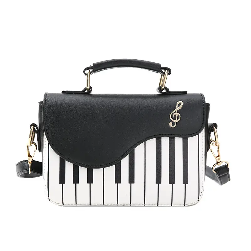 Women's Piano Key Design Shoulder Bag Black White - Image 8