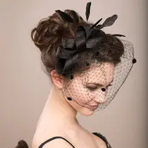 European Feather Headwear Bridal Hair Accessories Mesh Small Top Hat — feature 1