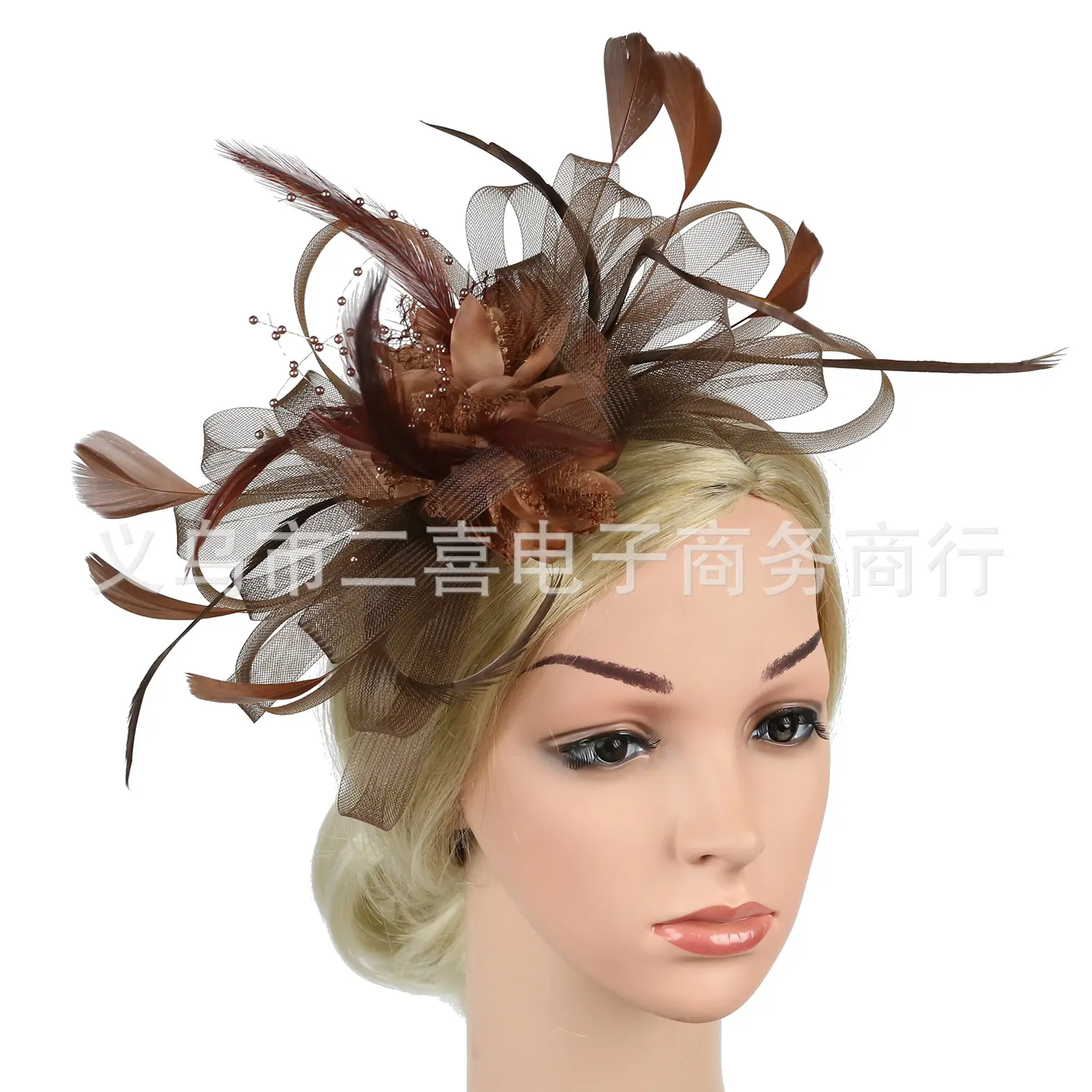 European Feather Headwear Bridal Hair Accessories Mesh Small Top Hat - Image 23