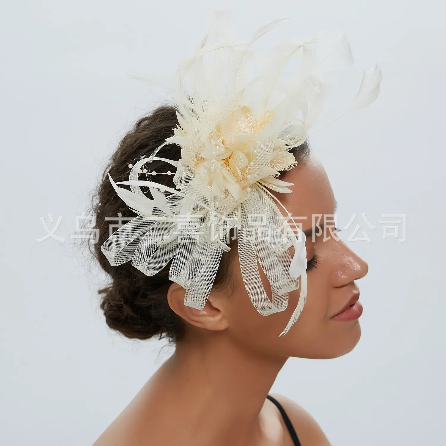 European Feather Headwear Bridal Hair Accessories Mesh Small Top Hat - Image 29