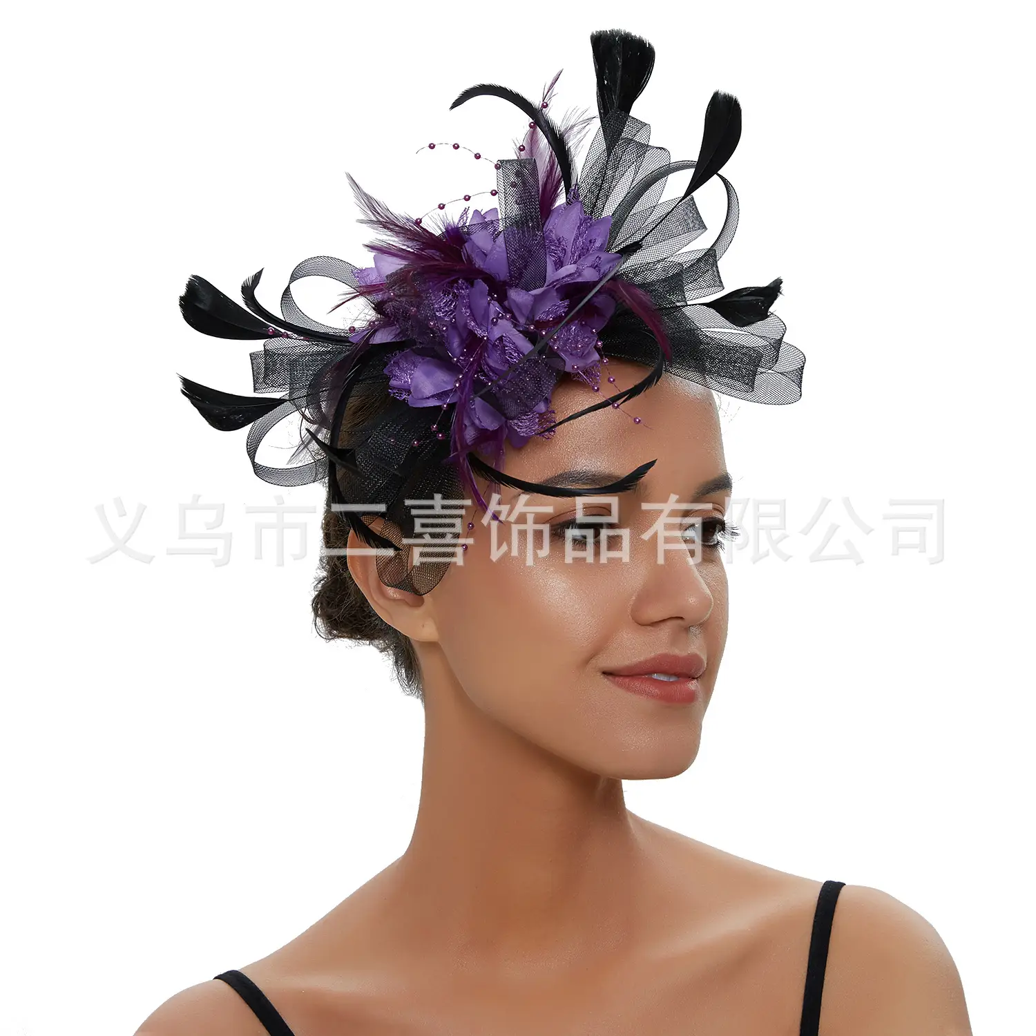 European Feather Headwear Bridal Hair Accessories Mesh Small Top Hat - Image 30