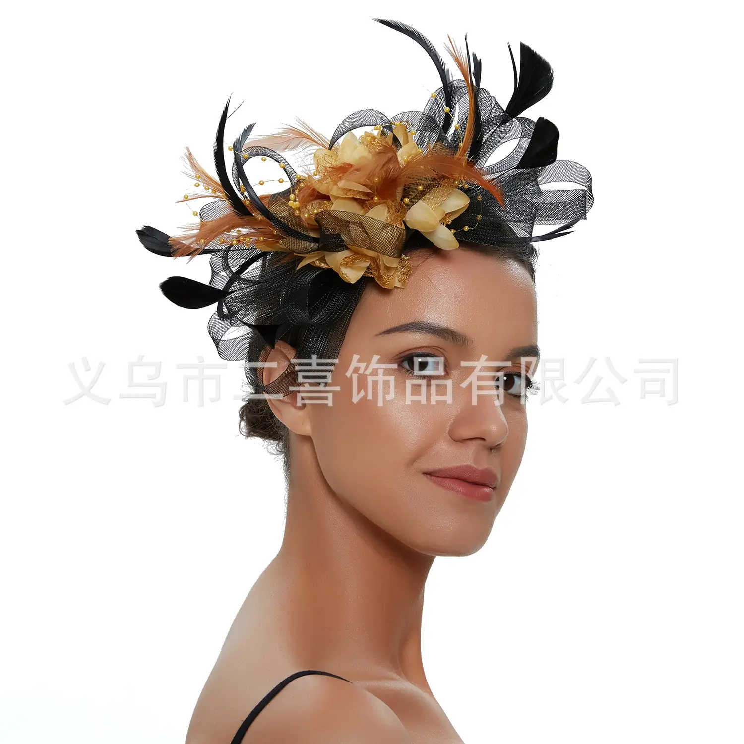 European Feather Headwear Bridal Hair Accessories Mesh Small Top Hat - Image 33
