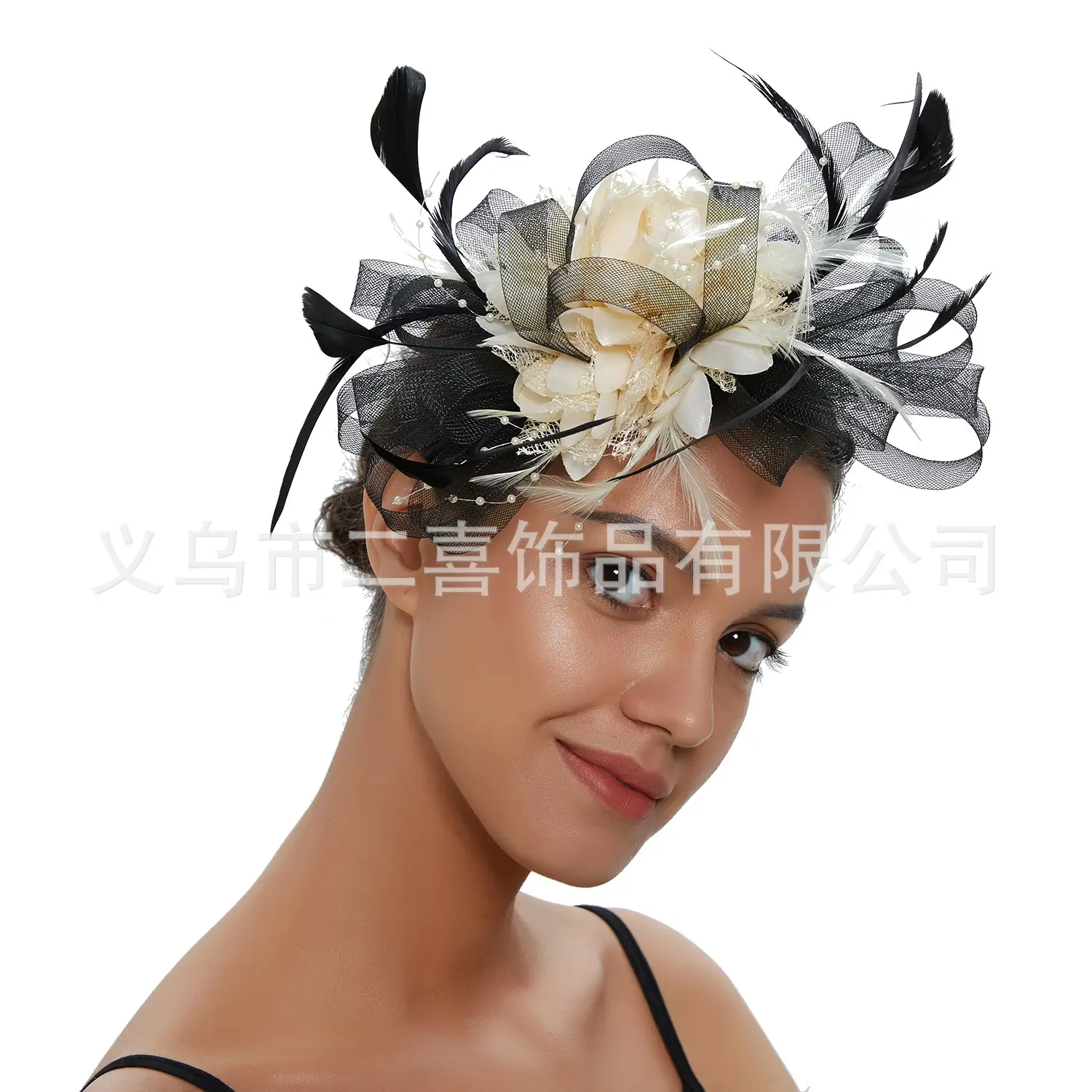 European Feather Headwear Bridal Hair Accessories Mesh Small Top Hat - Image 34