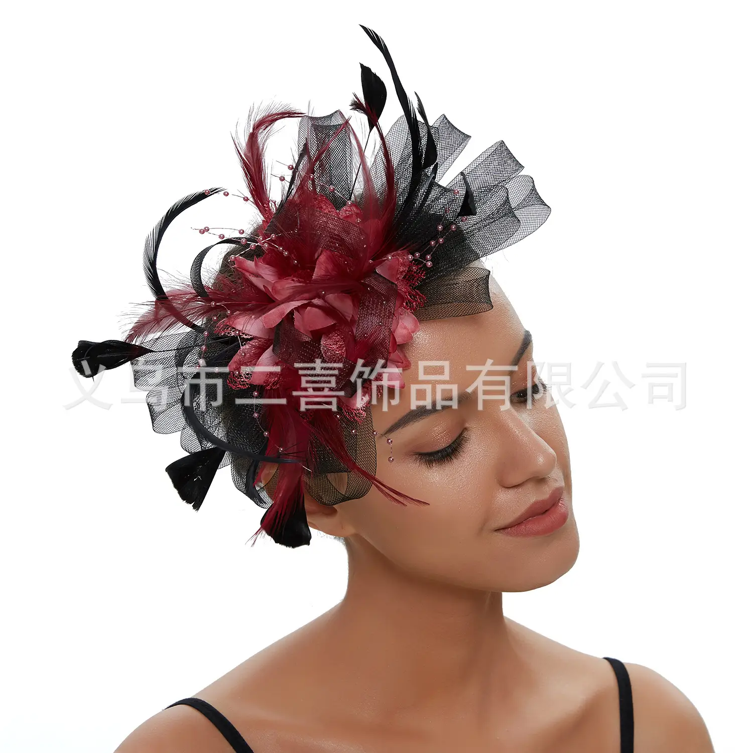 European Feather Headwear Bridal Hair Accessories Mesh Small Top Hat - Image 36