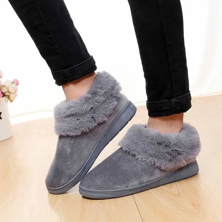 Women Winter Warm Rabbit Fur Slippers Black — feature 14