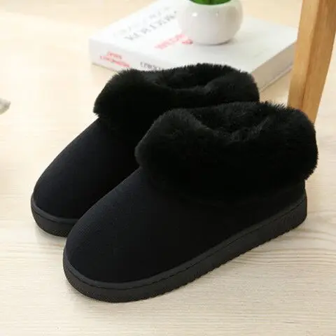 Women Winter Warm Rabbit Fur Slippers Black
