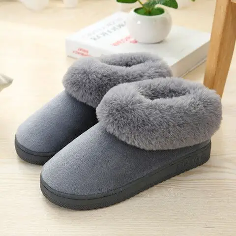 Women Winter Warm Rabbit Fur Slippers Black