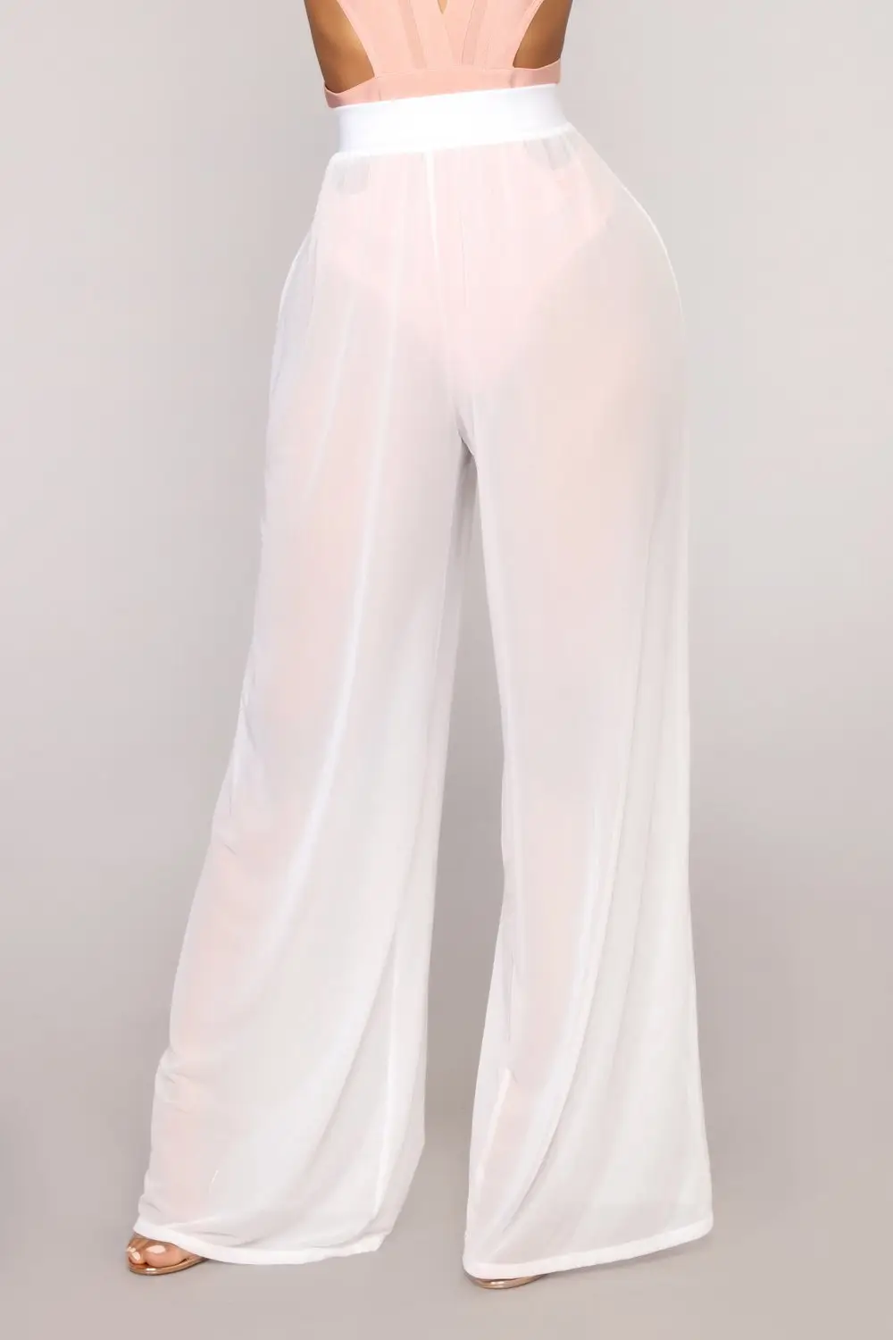 Wide Leg Pants Pure Color Mesh See Through - Image 2