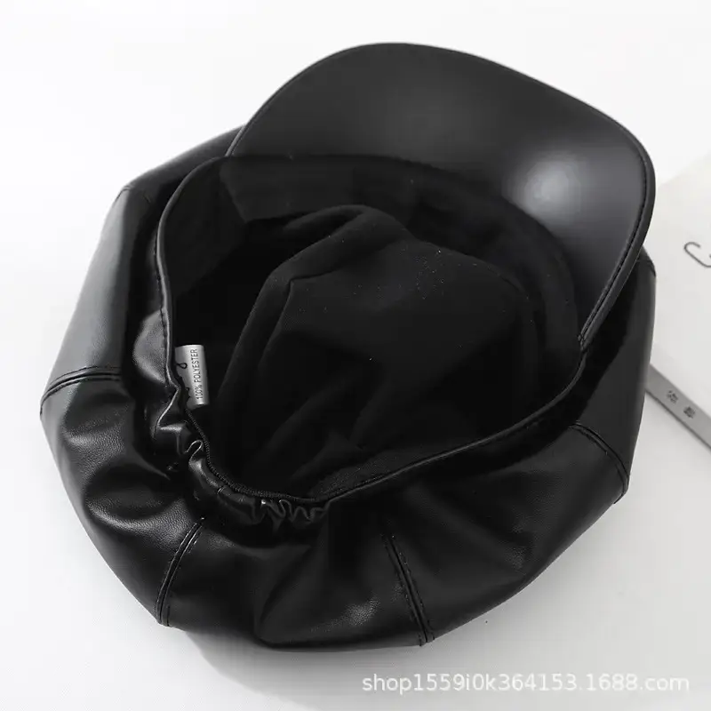 Women Leather Octagonal Hat Black Winter Casual - Image 6