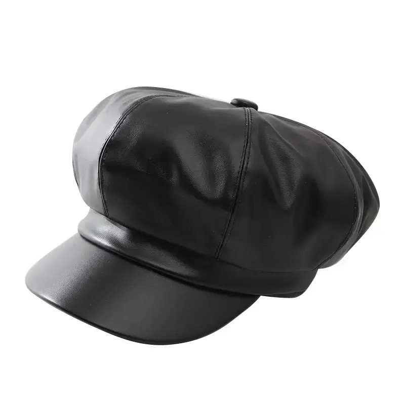Women Leather Octagonal Hat Black Winter Casual - Image 7