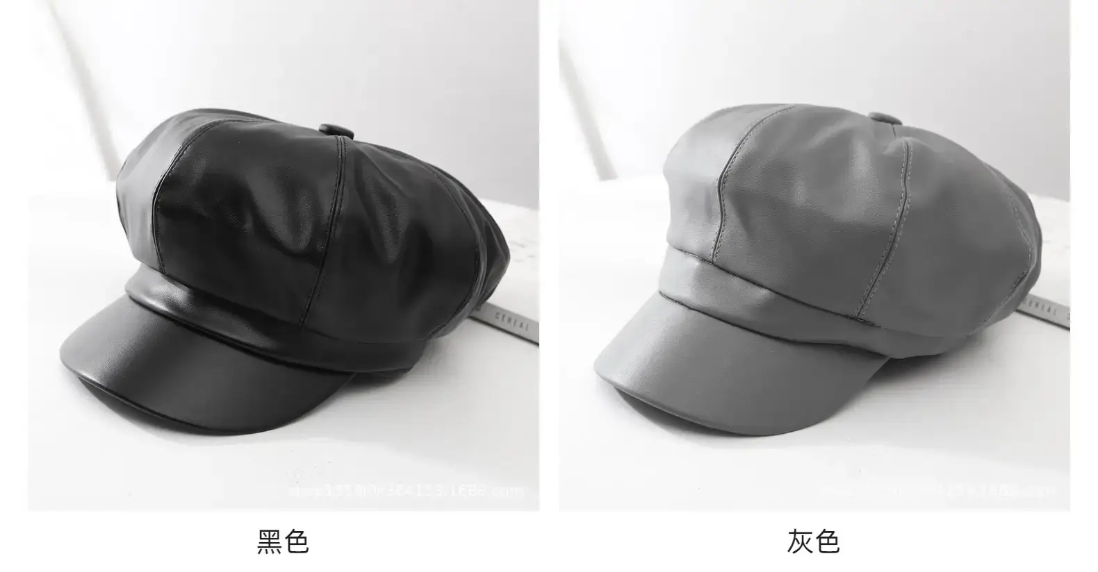 Women Leather Octagonal Hat Black Winter Casual — feature 12