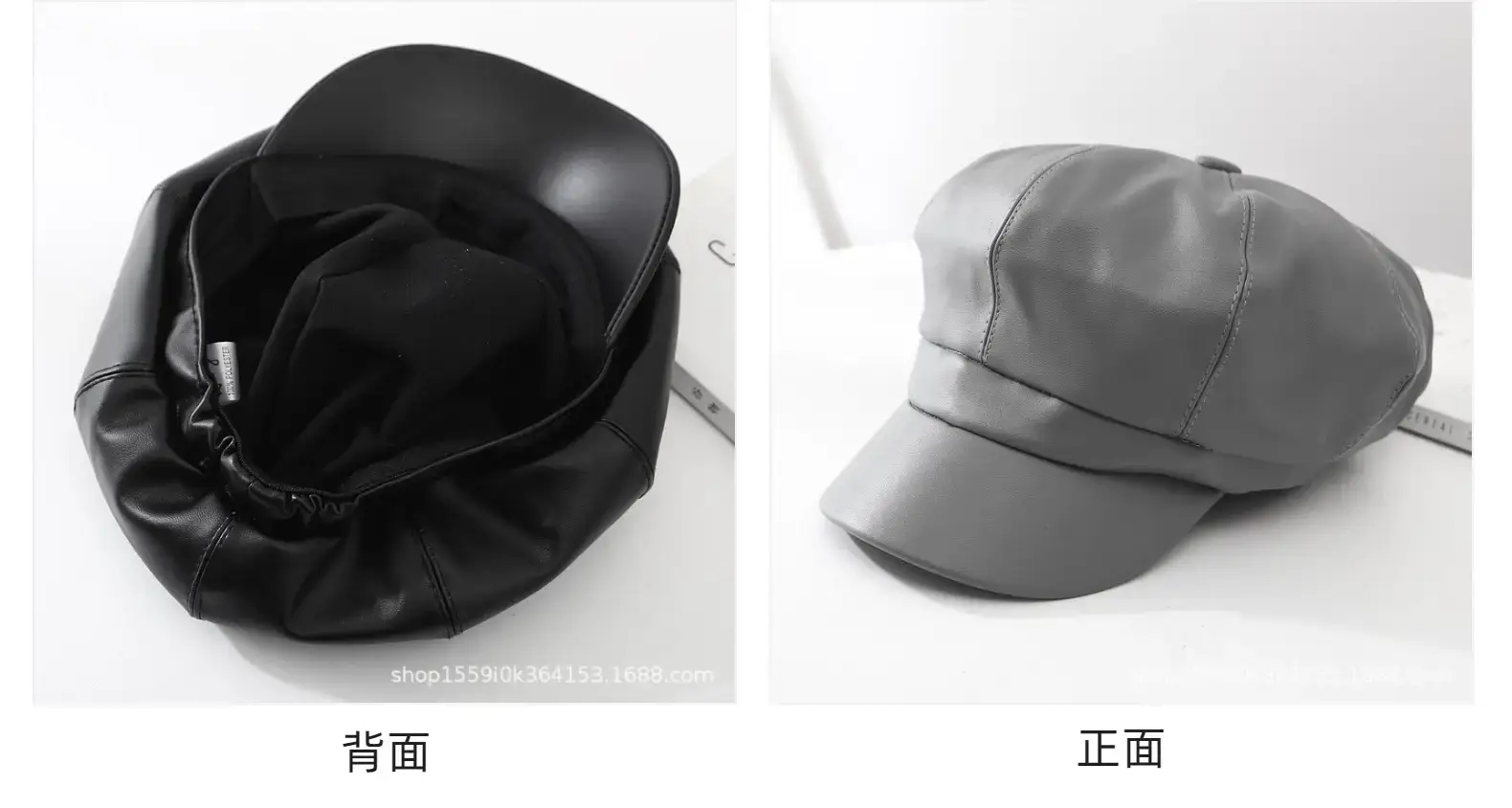 Women Leather Octagonal Hat Black Winter Casual — feature 16