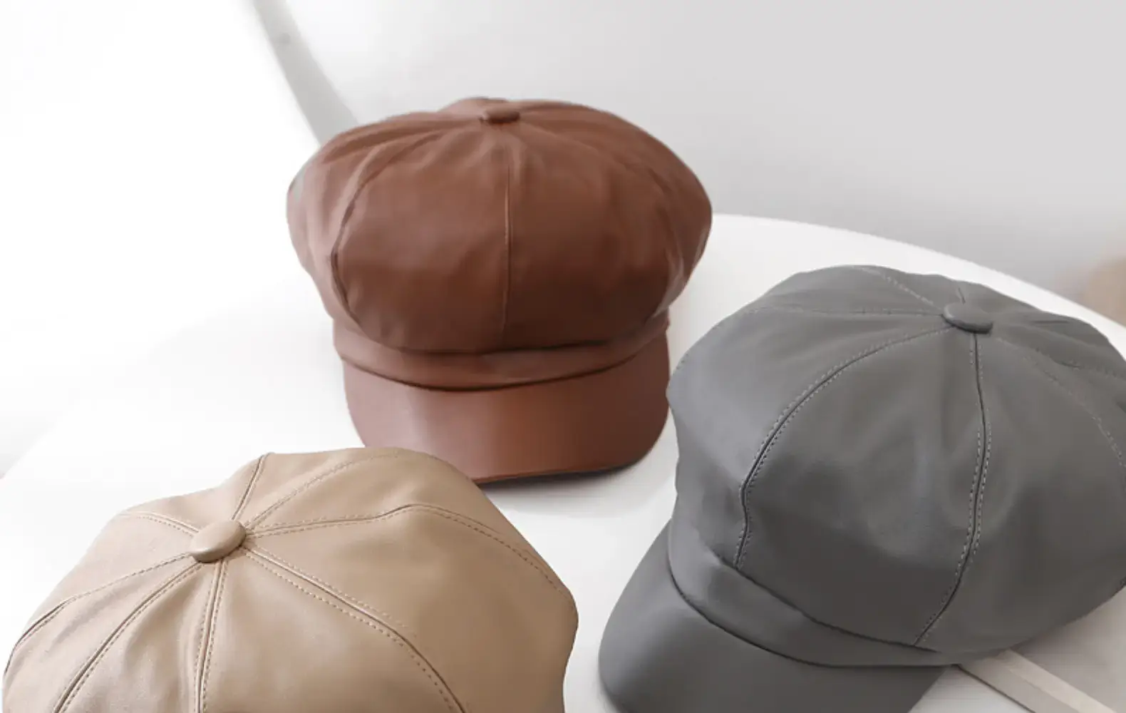 Women Leather Octagonal Hat Black Winter Casual — feature 18