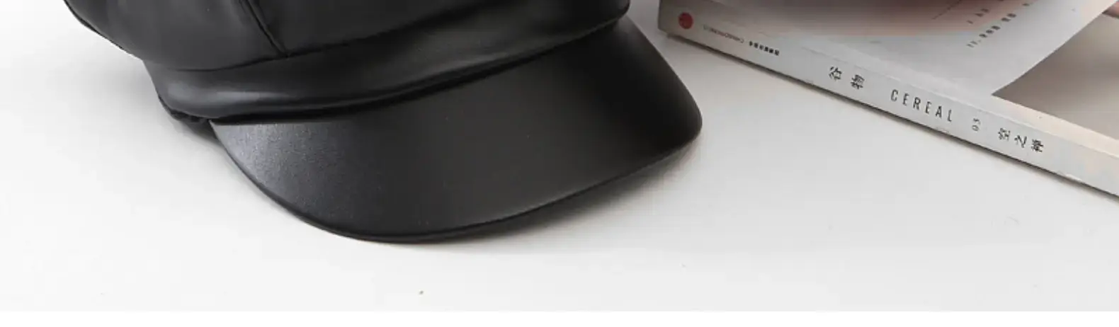 Women Leather Octagonal Hat Black Winter Casual — feature 21
