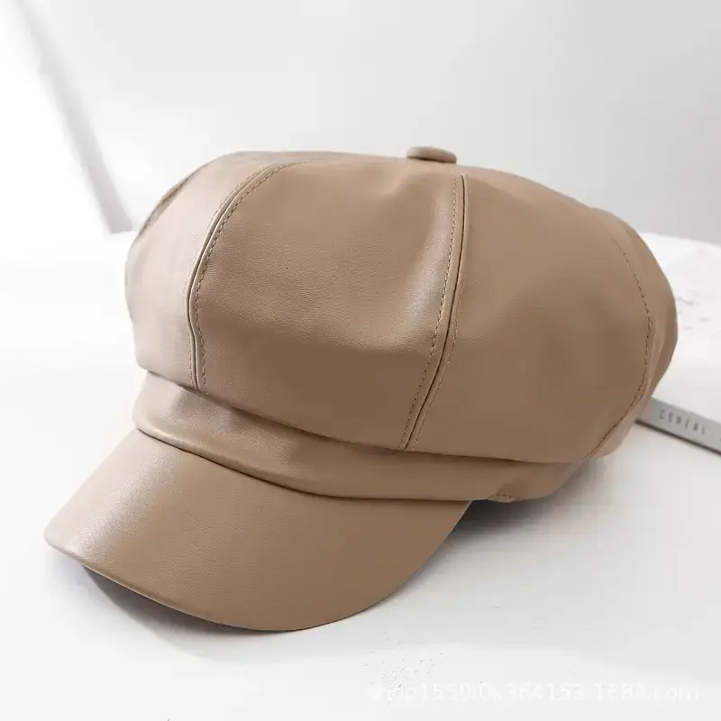 Women Leather Octagonal Hat Black Winter Casual - Image 2