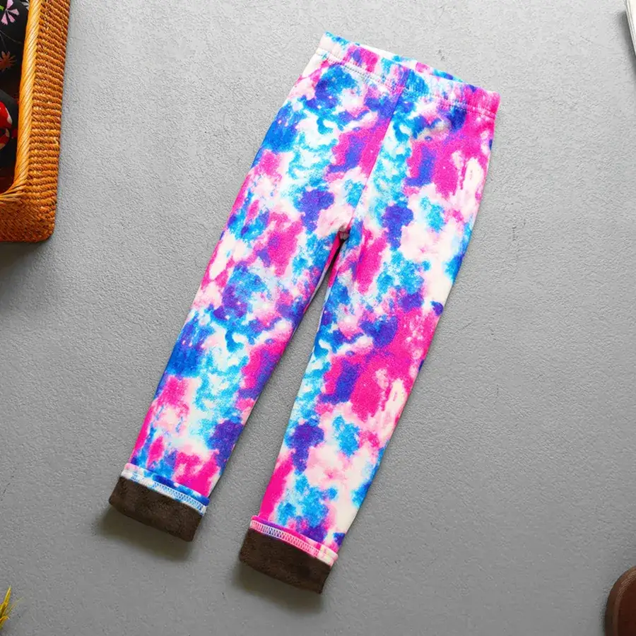 Children's Fleece Lined Tie-Dye Leggings Pink Blue - Image 19