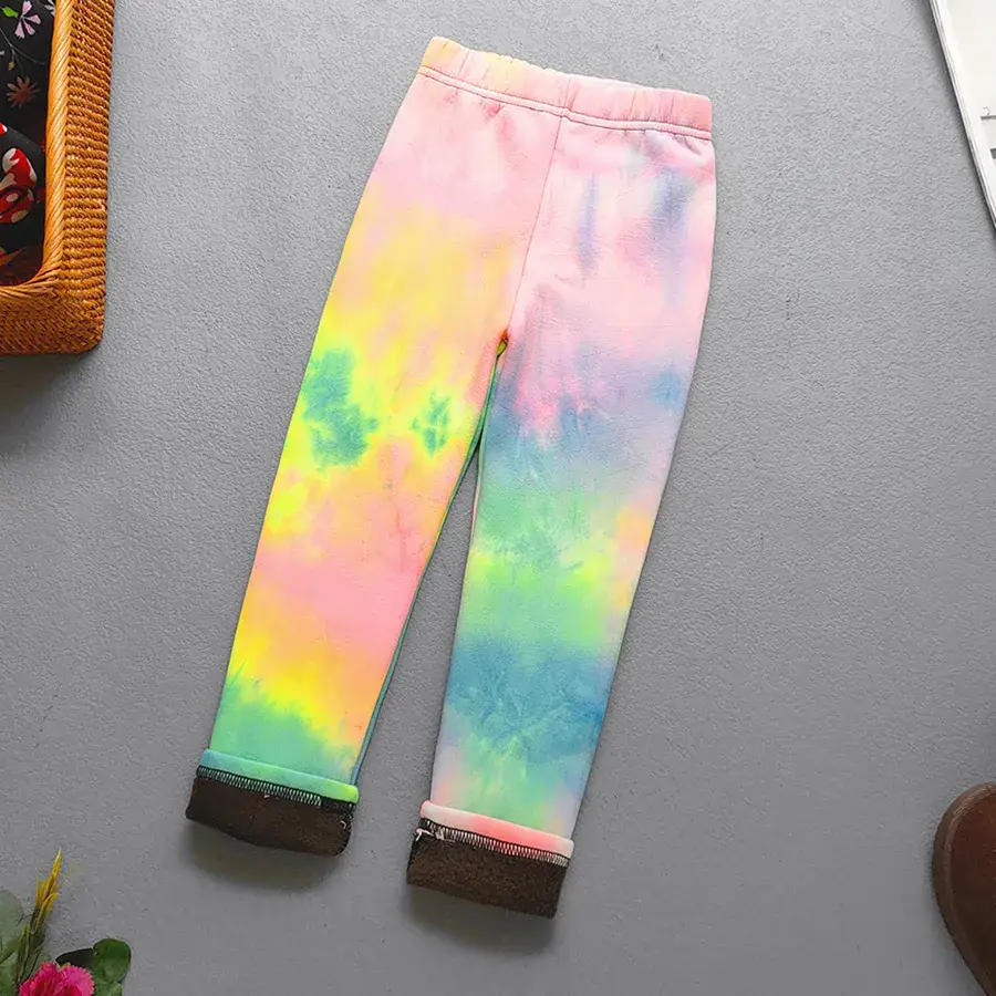Children's Fleece Lined Tie-Dye Leggings Pink Blue - Image 21